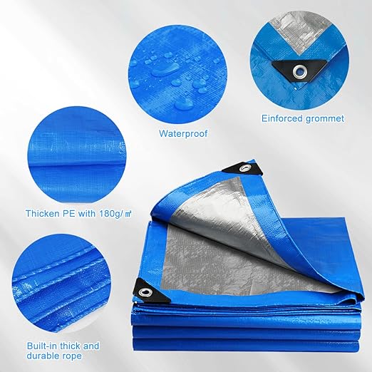 Silver And Blue Tarpaulin Medium Duty UV Protected