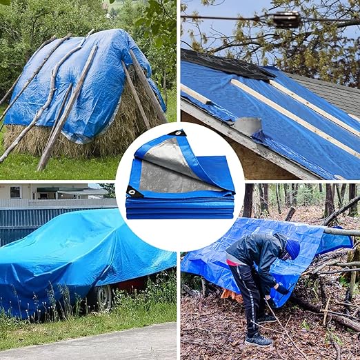 Silver And Blue Tarpaulin Medium Duty UV Protected