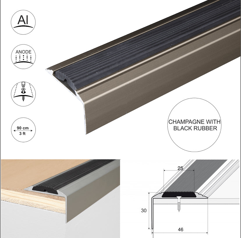 Aluminium Stair Nosing Anti Slip For Wood And Carpet